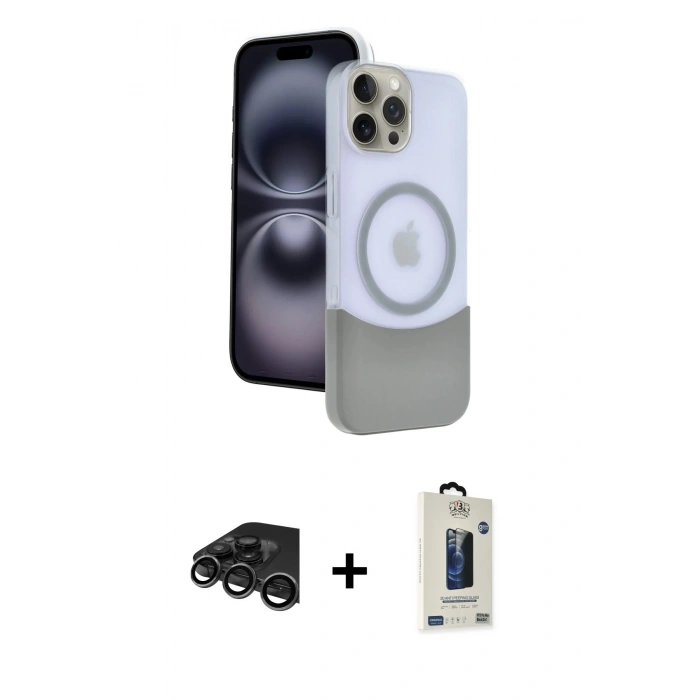 MARSİLYAN™- iPhone 15 Pro Max Kılıf Kozmos Form Özel Seri - Siyah Bilvis Hayalet Cam Ekran Koruyucu + Raze Metal Kamera Lens - TMGI