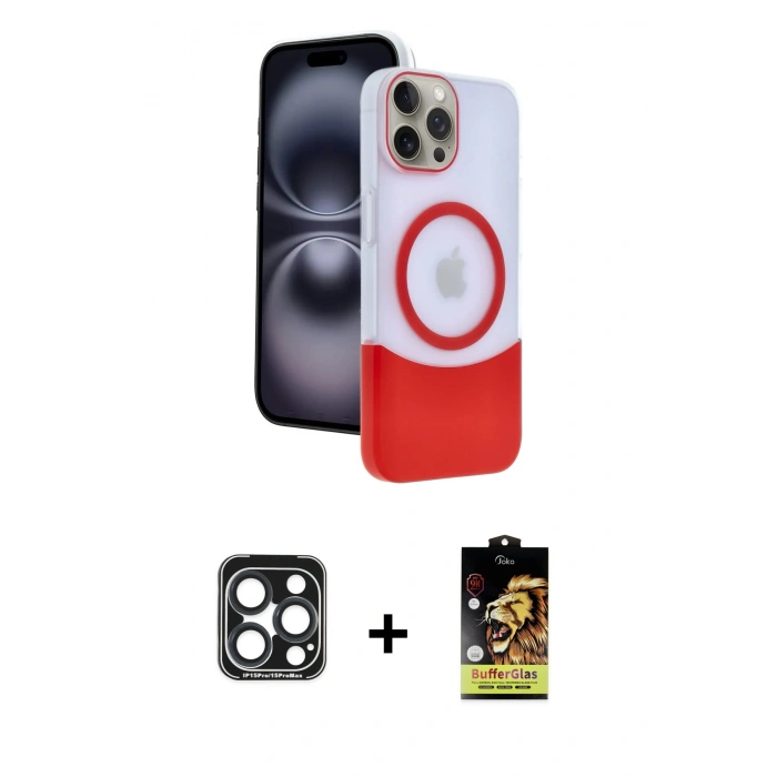 MARSİLYAN™- iPhone 15 Pro Max Kılıf Kozmos Form Özel Seri - Siyah Buffer Cam Ekran Koruyucu + Lacivert PVD Metal Kamera Lens