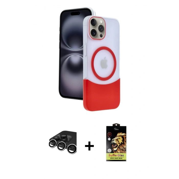 MARSİLYAN™- iPhone 15 Pro Max Kılıf Kozmos Form Özel Seri - Siyah Buffer Cam Ekran Koruyucu + Raze Metal Kamera Lens - GS