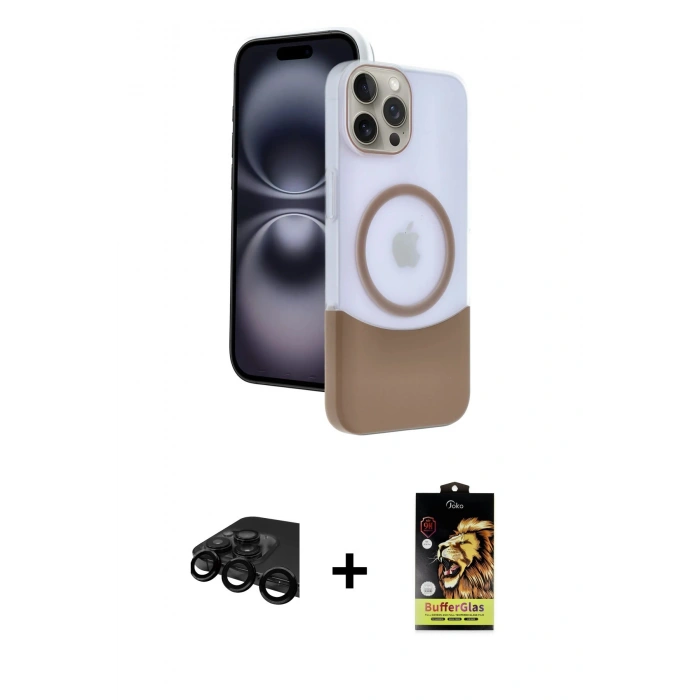 MARSİLYAN™- iPhone 15 Pro Max Kılıf Kozmos Form Özel Seri - Siyah Buffer Cam Ekran Koruyucu + Raze Metal Kamera Lens - SH