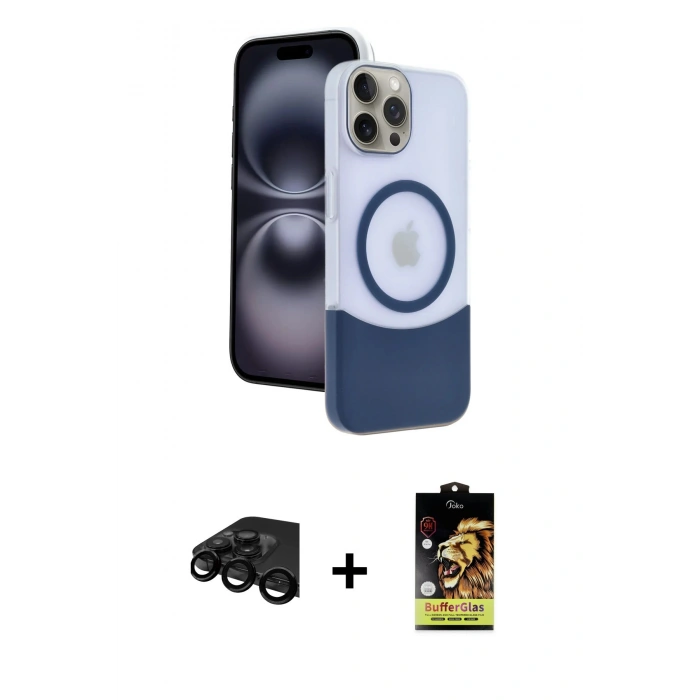 MARSİLYAN™- iPhone 15 Pro Max Kılıf Kozmos Form Özel Seri - Siyah Buffer Cam Ekran Koruyucu + Raze Metal Kamera Lens - SH