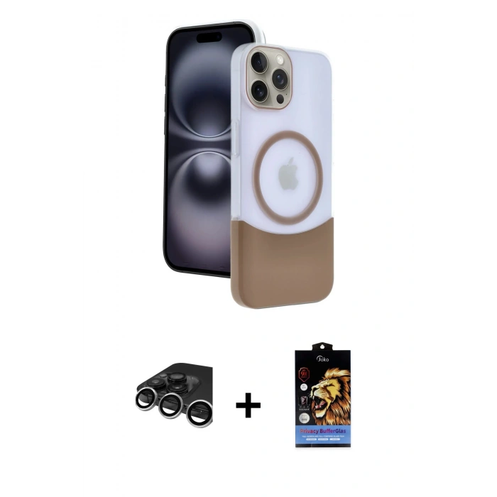 MARSİLYAN™- iPhone 15 Pro Max Kılıf Kozmos Form Özel Seri - Siyah Buffer Hayalet Cam Ekran Koruyucu + Gümüş Raze Metal Kamera Lens