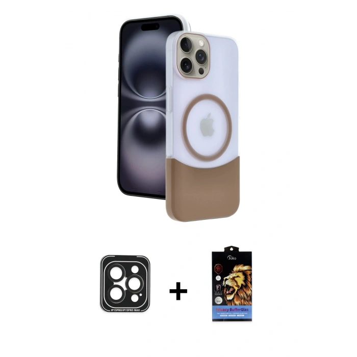 MARSİLYAN™- iPhone 15 Pro Max Kılıf Kozmos Form Özel Seri - Siyah Buffer Hayalet Cam Ekran Koruyucu + PVD Metal Kamera Lens - SH