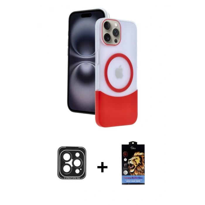 MARSİLYAN™- iPhone 15 Pro Max Kılıf Kozmos Form Özel Seri - Siyah Buffer Hayalet Cam Ekran Koruyucu + PVD Metal Kamera Lens - SH