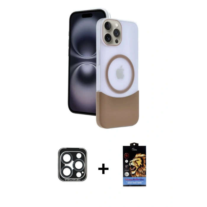 MARSİLYAN™- iPhone 15 Pro Max Kılıf Kozmos Form Özel Seri - Siyah Buffer Hayalet Cam Ekran Koruyucu + PVD Metal Kamera Lens - LT