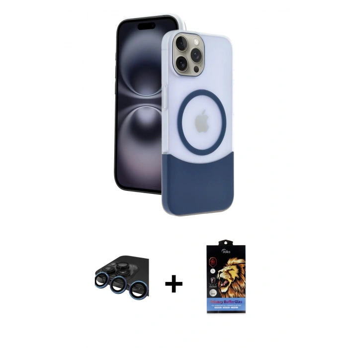 MARSİLYAN™- iPhone 15 Pro Max Kılıf Kozmos Form Özel Seri - Siyah Buffer Hayalet Cam Ekran Koruyucu + Raze Metal Kamera Lens - LT