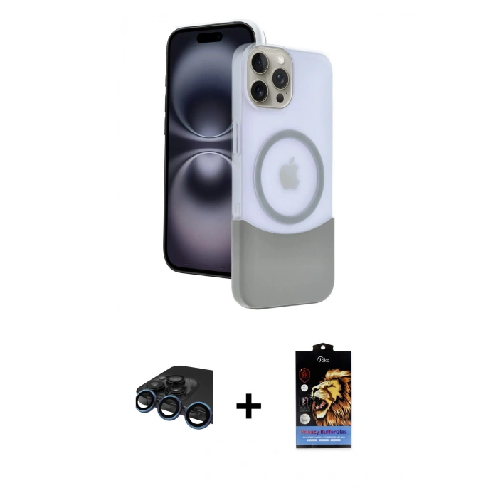 MARSİLYAN™- iPhone 15 Pro Max Kılıf Kozmos Form Özel Seri - Siyah Buffer Hayalet Cam Ekran Koruyucu + Raze Metal Kamera Lens - LT