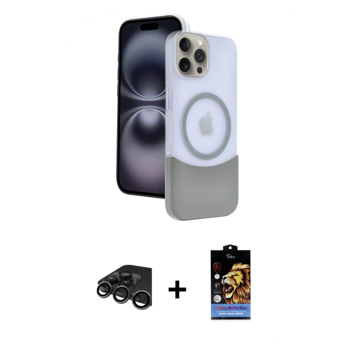 MARSİLYAN™- iPhone 15 Pro Max Kılıf Kozmos Form Özel Seri - Siyah Buffer Hayalet Cam Ekran Koruyucu + Raze Metal Kamera Lens - TMGI