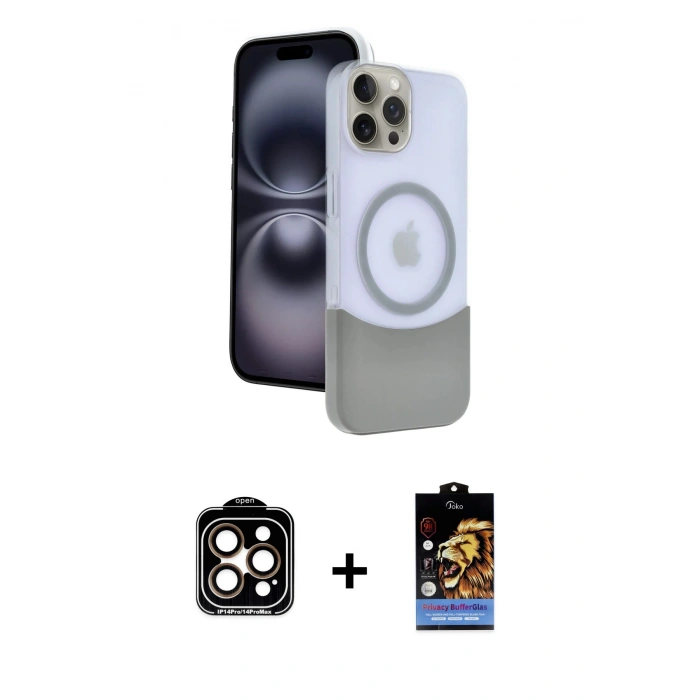 MARSİLYAN™- iPhone 15 Pro Max Kılıf Kozmos Form Özel Seri - Siyah Buffer Hayalet Cam Ekran Koruyucu + PVD Metal Kamera Lens - TU