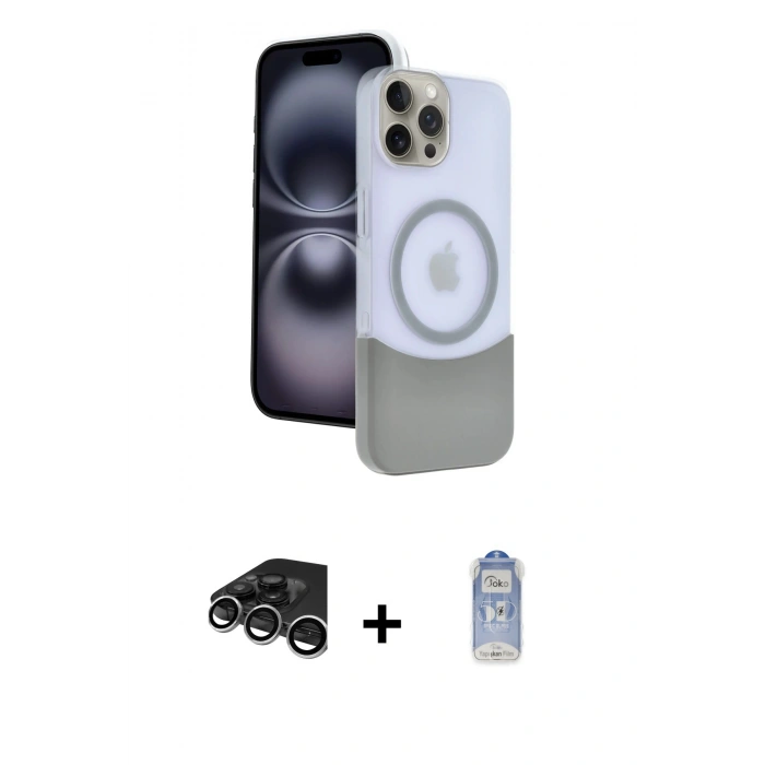 MARSİLYAN™- iPhone 15 Pro Max Kılıf Kozmos Form Özel Seri - Siyah Joko Magic 5D Cam + Raze Metal Kamera Lens - GS