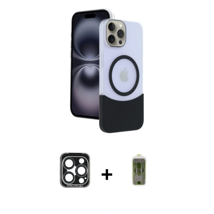 MARSİLYAN™- iPhone 15 Pro Max Kılıf Kozmos Form Özel Seri - Siyah Joko Magic 5D Hayalet Cam + PVD Metal Kamera Lens - LT