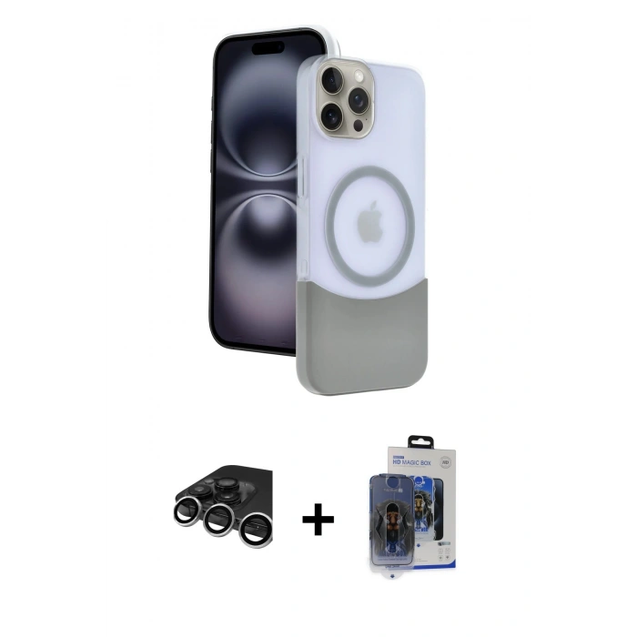 MARSİLYAN™- iPhone 15 Pro Max Kılıf Kozmos Form Özel Seri - Siyah Vanessa Magic Cam + Gümüş Raze Metal Kamera Lens