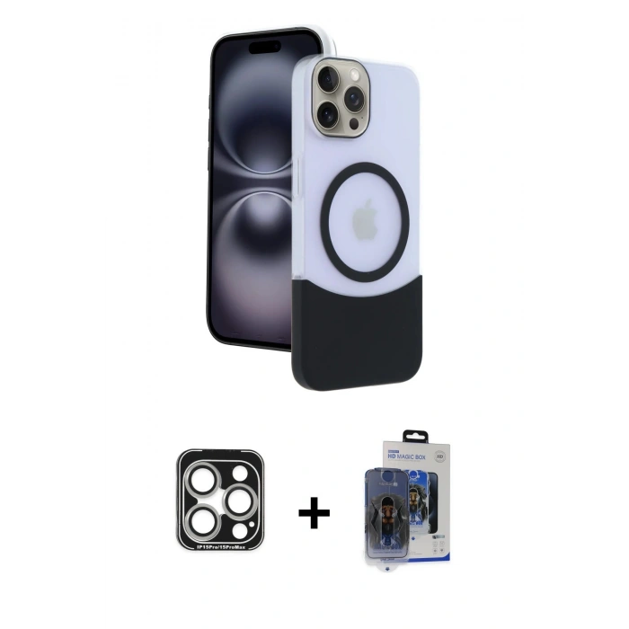 MARSİLYAN™- iPhone 15 Pro Max Kılıf Kozmos Form Özel Seri - Siyah Vanessa Magic Cam + PVD Metal Kamera Lens - GS