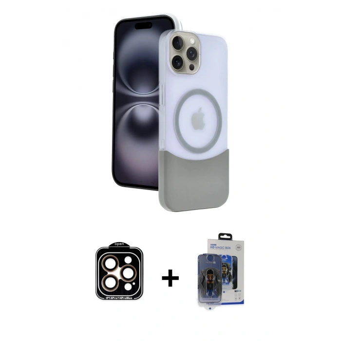 MARSİLYAN™- iPhone 15 Pro Max Kılıf Kozmos Form Özel Seri - Siyah Vanessa Magic Cam + PVD Metal Kamera Lens - TU
