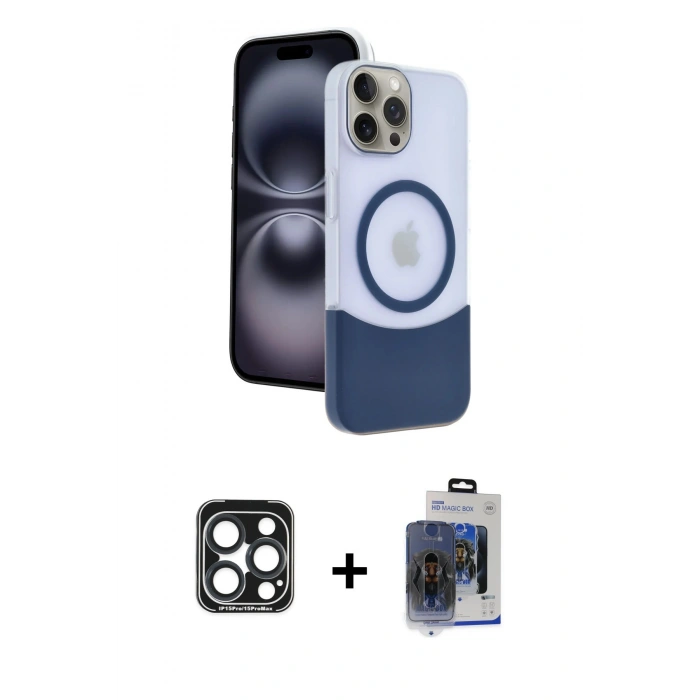 MARSİLYAN™- iPhone 15 Pro Max Kılıf Kozmos Form Özel Seri - Siyah Vanessa Magic Cam + PVD Metal Kamera Lens - LT
