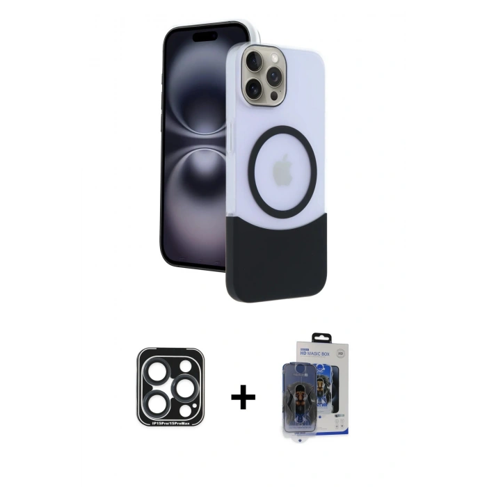 MARSİLYAN™- iPhone 15 Pro Max Kılıf Kozmos Form Özel Seri - Siyah Vanessa Magic Cam + PVD Metal Kamera Lens - LT