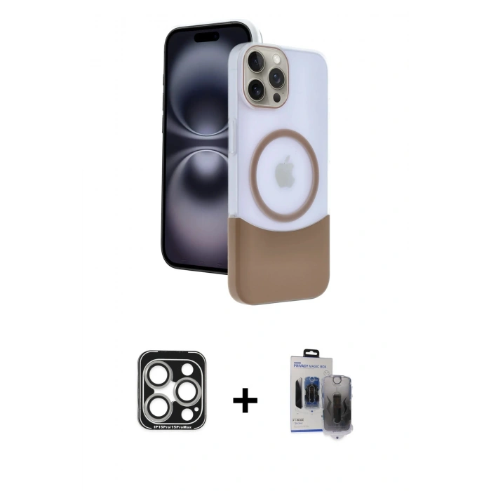 MARSİLYAN™- iPhone 15 Pro Max Kılıf Kozmos Form Özel Seri - Siyah Vanessa Magic Hayalet Cam + Gümüş PVD Metal Kamera Lens