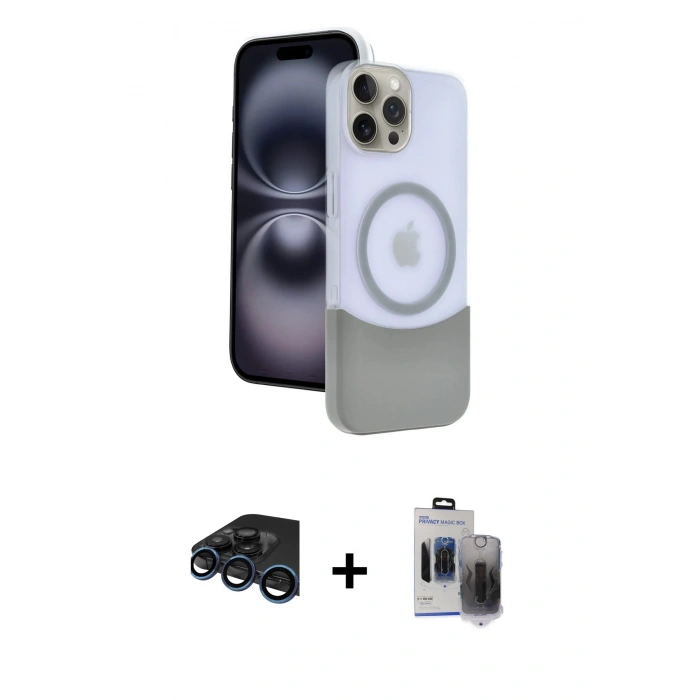 MARSİLYAN™- iPhone 15 Pro Max Kılıf Kozmos Form Özel Seri - Siyah Vanessa Magic Hayalet Cam + Raze Metal Kamera Lens - LT