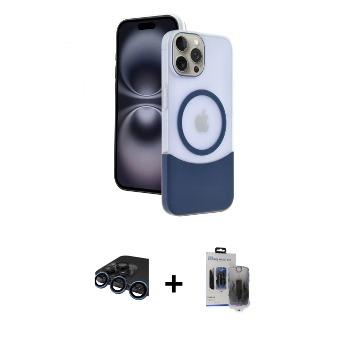 MARSİLYAN™- iPhone 15 Pro Max Kılıf Kozmos Form Özel Seri - Siyah Vanessa Magic Hayalet Cam + Raze Metal Kamera Lens - LT