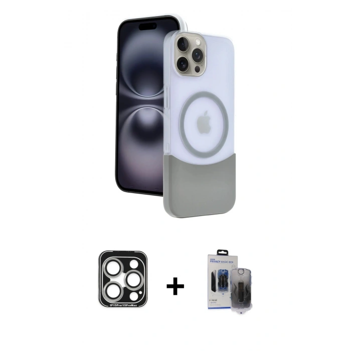 MARSİLYAN™- iPhone 15 Pro Max Kılıf Kozmos Form Özel Seri - Siyah Vanessa Magic Hayalet Cam + PVD Metal Kamera Lens - GS