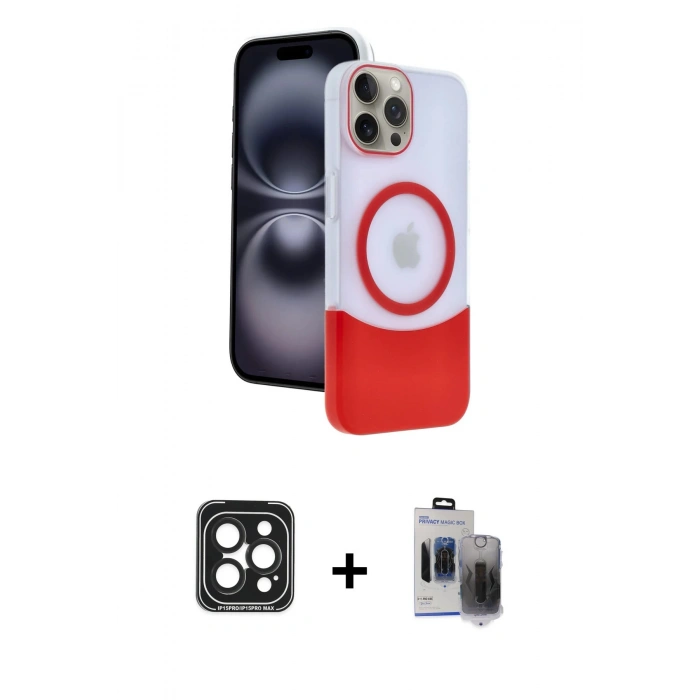 MARSİLYAN™- iPhone 15 Pro Max Kılıf Kozmos Form Özel Seri - Siyah Vanessa Magic Hayalet Cam + PVD Metal Kamera Lens - SH