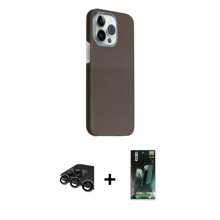 MARSİLYAN™- iPhone 15 Pro Max Kılıf Kozmos Klasik Prime - Şeffaf 360 Full Body Arka Koruyucu + Raze Metal Kamera Lens - TMGI