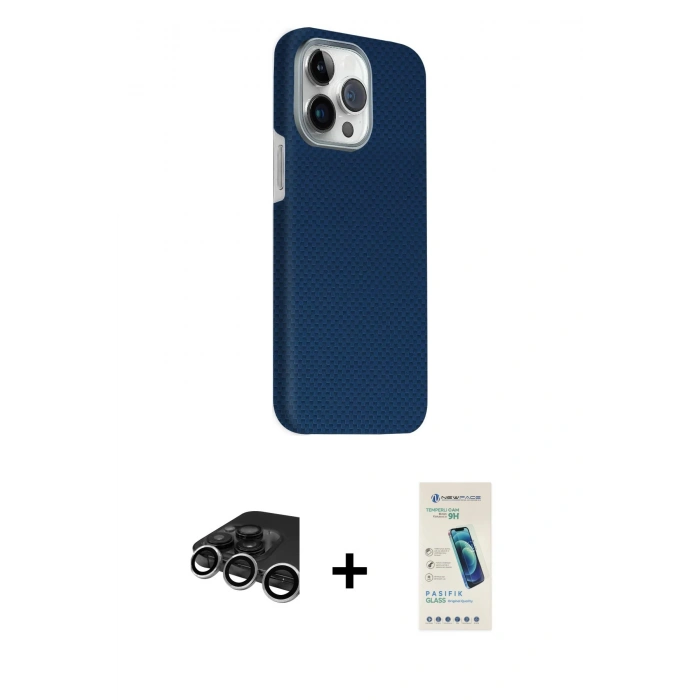 MARSİLYAN™- iPhone 15 Pro Max Kılıf Kozmos Klasik Prime - Şeffaf Pasifik Cam Ekran Koruyucu + Raze Metal Kamera Lens - GS
