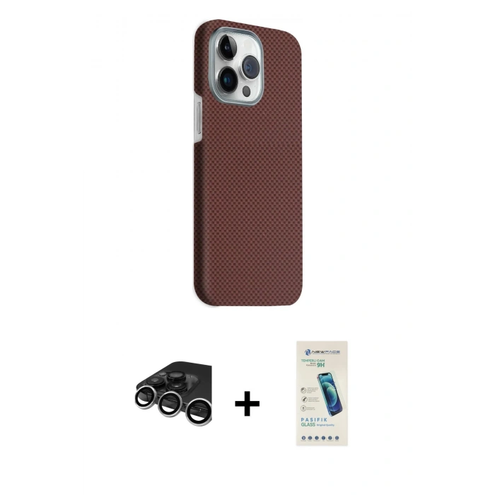 MARSİLYAN™- iPhone 15 Pro Max Kılıf Kozmos Klasik Prime - Şeffaf Pasifik Cam Ekran Koruyucu + Raze Metal Kamera Lens - GS