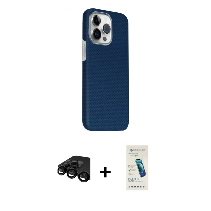 MARSİLYAN™- iPhone 15 Pro Max Kılıf Kozmos Klasik Prime - Şeffaf Pasifik Cam Ekran Koruyucu + Raze Metal Kamera Lens - SH