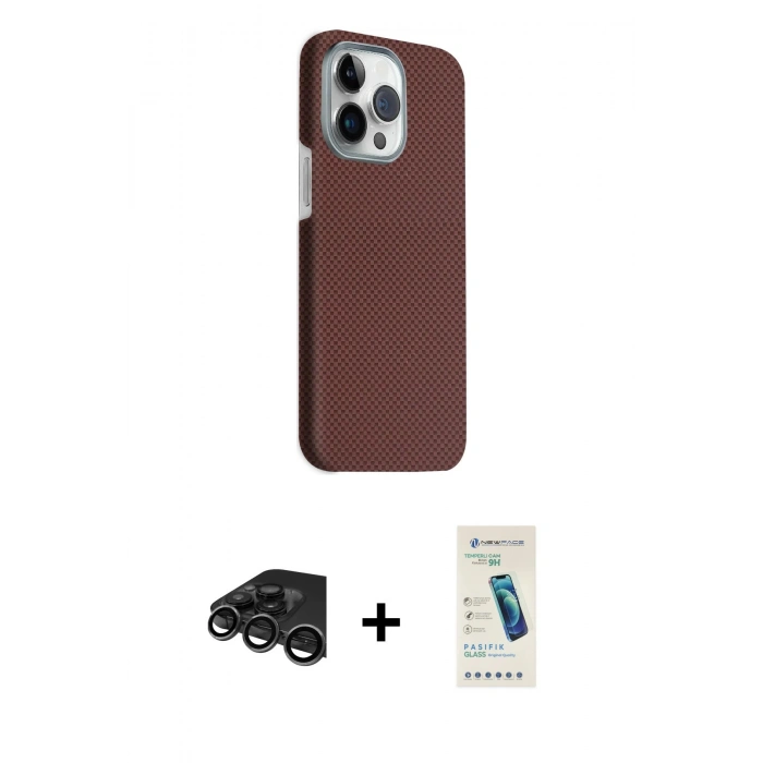 MARSİLYAN™- iPhone 15 Pro Max Kılıf Kozmos Klasik Prime - Şeffaf Pasifik Cam Ekran Koruyucu + Raze Metal Kamera Lens - TMGI