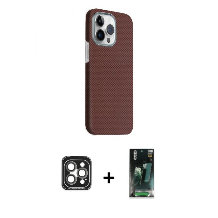 MARSİLYAN™- iPhone 15 Pro Max Kılıf Kozmos Klasik Prime - Siyah 360 Mat Full Body Arka Koruyucu + PVD Metal Kamera Lens - GI
