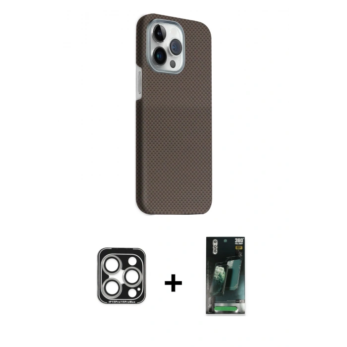 MARSİLYAN™- iPhone 15 Pro Max Kılıf Kozmos Klasik Prime - Siyah 360 Mat Full Body Arka Koruyucu + PVD Metal Kamera Lens - GS