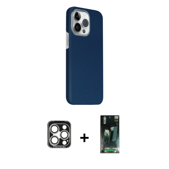MARSİLYAN™- iPhone 15 Pro Max Kılıf Kozmos Klasik Prime - Siyah 360 Mat Full Body Arka Koruyucu + PVD Metal Kamera Lens - GS
