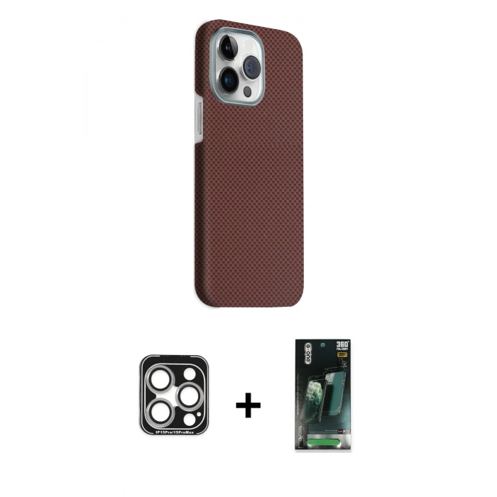 MARSİLYAN™- iPhone 15 Pro Max Kılıf Kozmos Klasik Prime - Siyah 360 Mat Full Body Arka Koruyucu + PVD Metal Kamera Lens - GS