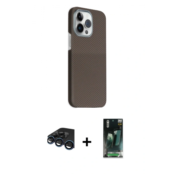 MARSİLYAN™- iPhone 15 Pro Max Kılıf Kozmos Klasik Prime - Siyah 360 Mat Full Body Arka Koruyucu + Raze Metal Kamera Lens - LT