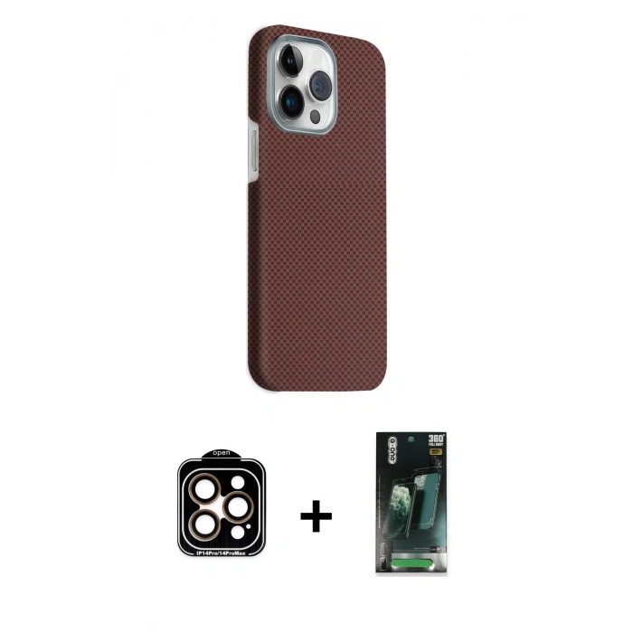 MARSİLYAN™- iPhone 15 Pro Max Kılıf Kozmos Klasik Prime - Siyah 360 Mat Full Body Arka Koruyucu + PVD Metal Kamera Lens - TU