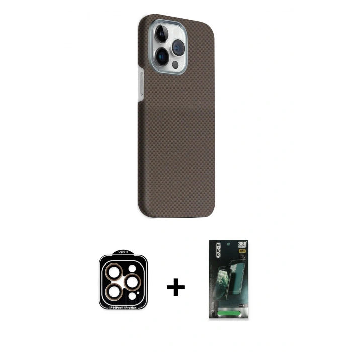 MARSİLYAN™- iPhone 15 Pro Max Kılıf Kozmos Klasik Prime - Siyah 360 Mat Full Body Arka Koruyucu + PVD Metal Kamera Lens - TU