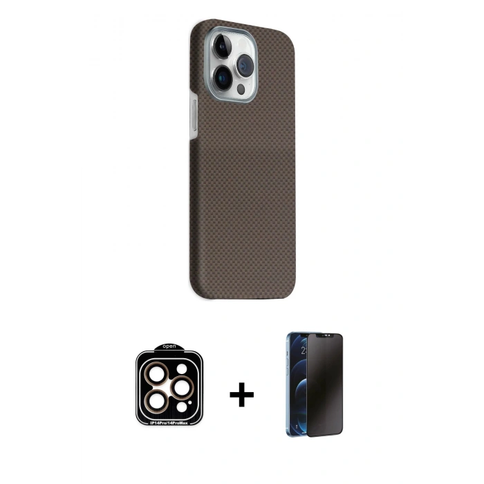 MARSİLYAN™- iPhone 15 Pro Max Kılıf Kozmos Klasik Prime - Siyah 3D Antistatik Hayalet Cam Ekran Koruyucu + PVD Metal Kamera Lens - TU