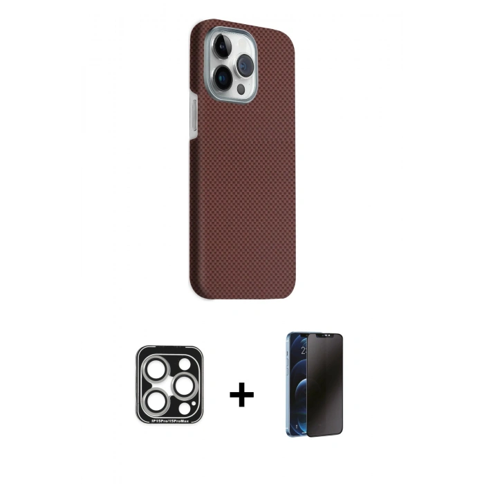 MARSİLYAN™- iPhone 15 Pro Max Kılıf Kozmos Klasik Prime - Siyah 3D Antistatik Hayalet Cam Ekran Koruyucu + PVD Metal Kamera Lens - GS