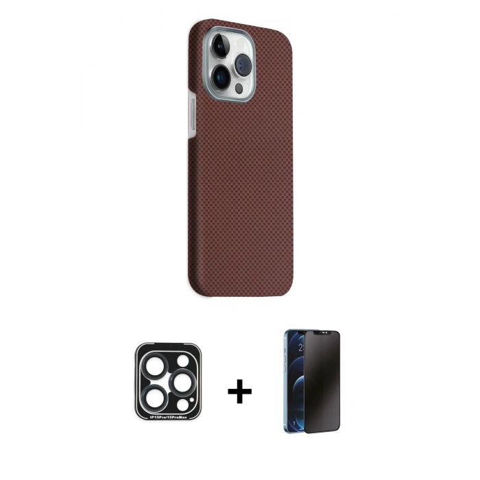MARSİLYAN™- iPhone 15 Pro Max Kılıf Kozmos Klasik Prime - Siyah 3D Antistatik Hayalet Cam Ekran Koruyucu + PVD Metal Kamera Lens - LT