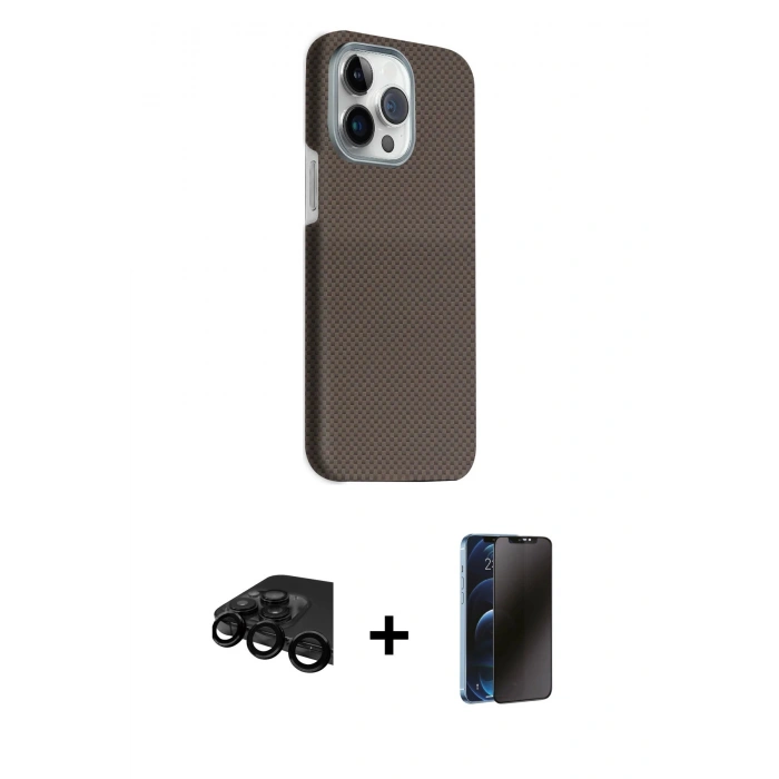 MARSİLYAN™- iPhone 15 Pro Max Kılıf Kozmos Klasik Prime - Siyah 3D Antistatik Hayalet Cam Ekran Koruyucu + Raze Metal Kamera Lens - SH