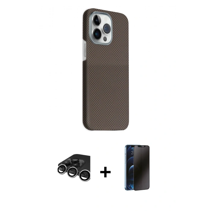 MARSİLYAN™- iPhone 15 Pro Max Kılıf Kozmos Klasik Prime - Siyah 3D Antistatik Hayalet Cam Ekran Koruyucu + Raze Metal Kamera Lens - GS