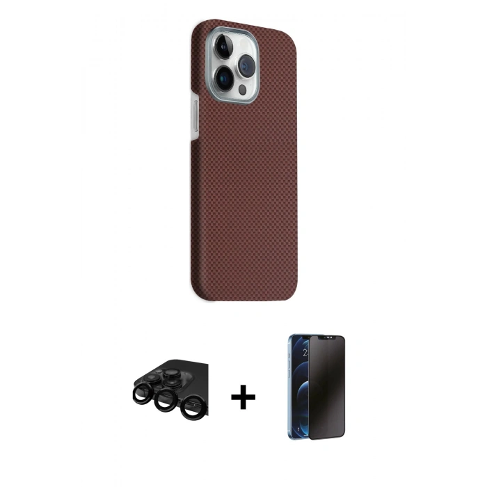 MARSİLYAN™- iPhone 15 Pro Max Kılıf Kozmos Klasik Prime - Siyah 3D Antistatik Hayalet Cam Ekran Koruyucu + Raze Metal Kamera Lens - SH