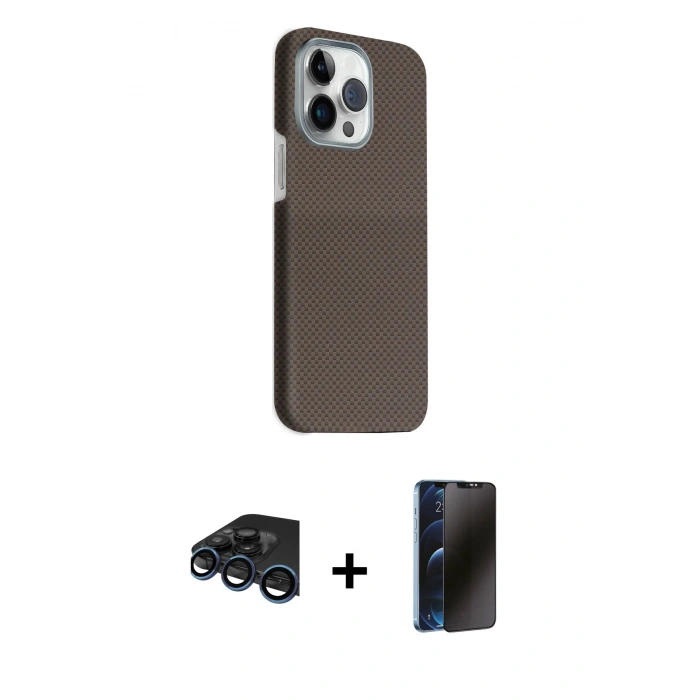 MARSİLYAN™- iPhone 15 Pro Max Kılıf Kozmos Klasik Prime - Siyah 3D Antistatik Hayalet Cam Ekran Koruyucu + Raze Metal Kamera Lens - LT