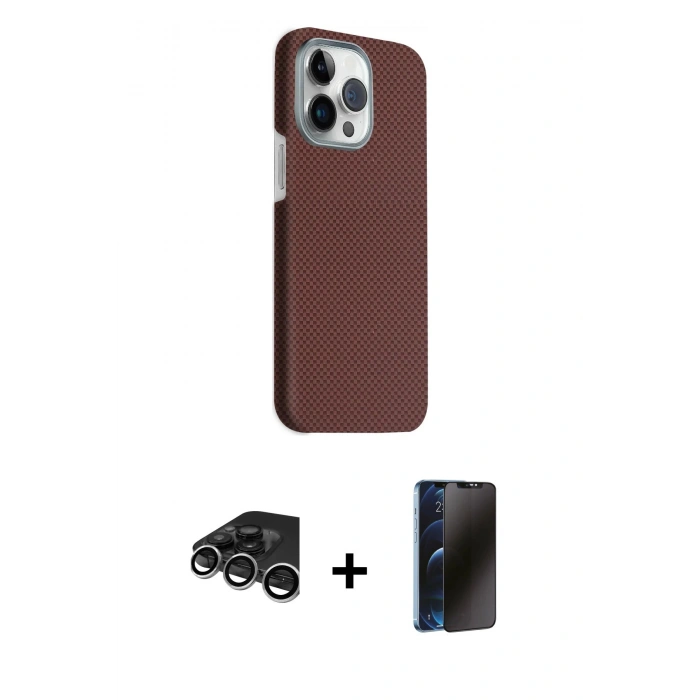 MARSİLYAN™- iPhone 15 Pro Max Kılıf Kozmos Klasik Prime - Siyah 3D Antistatik Hayalet Cam Ekran Koruyucu + Raze Metal Kamera Lens - GS