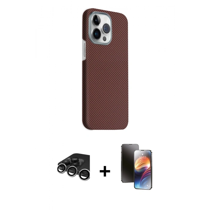 MARSİLYAN™- iPhone 15 Pro Max Kılıf Kozmos Klasik Prime - Siyah 3D Antistatik Mat Seramik Nano Ekran Koruyucu + Raze Metal Kamera Lens - GS