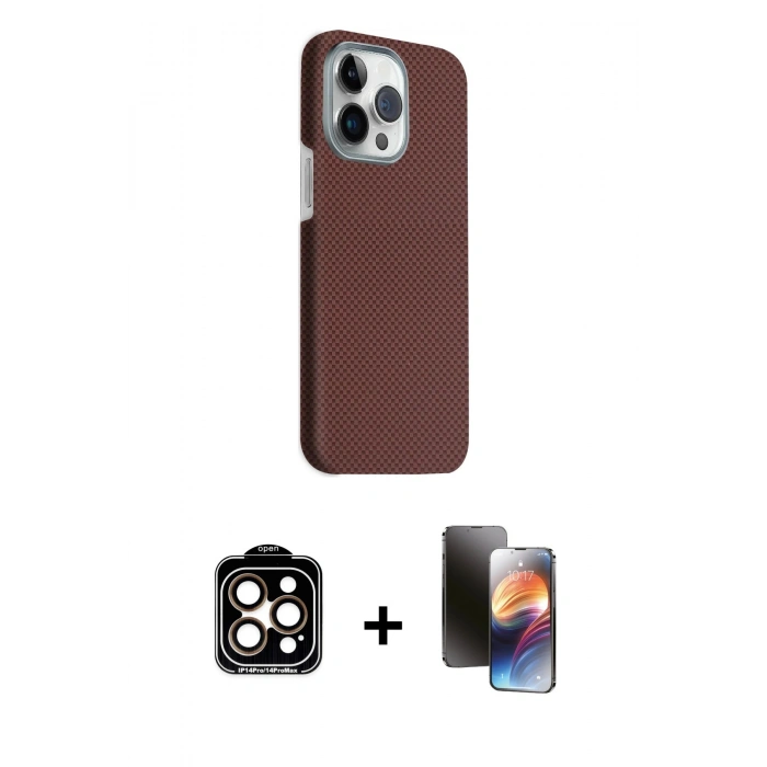 MARSİLYAN™- iPhone 15 Pro Max Kılıf Kozmos Klasik Prime - Siyah 3D Antistatik Mat Seramik Nano Ekran Koruyucu + PVD Metal Kamera Lens - TU