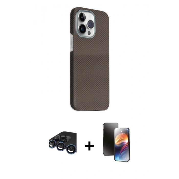 MARSİLYAN™- iPhone 15 Pro Max Kılıf Kozmos Klasik Prime - Siyah 3D Antistatik Mat Seramik Nano Ekran Koruyucu + Raze Metal Kamera Lens - LT