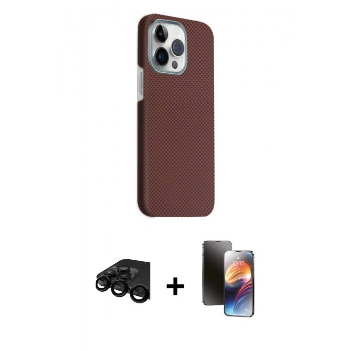 MARSİLYAN™- iPhone 15 Pro Max Kılıf Kozmos Klasik Prime - Siyah 3D Antistatik Mat Seramik Nano Ekran Koruyucu + Raze Metal Kamera Lens - SH