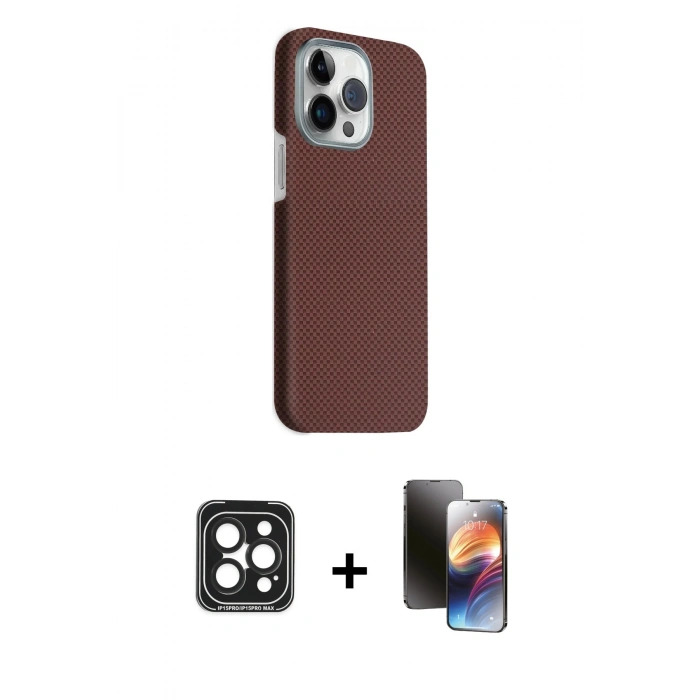MARSİLYAN™- iPhone 15 Pro Max Kılıf Kozmos Klasik Prime - Siyah 3D Antistatik Mat Seramik Nano Ekran Koruyucu + Siyah PVD Metal Kamera Lens